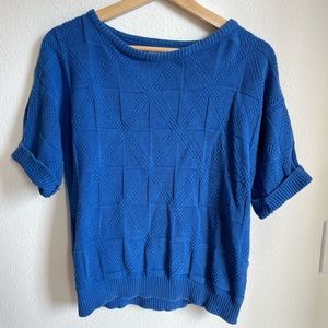 Vintage Royal Blue Knit Short Sleeve Sweater Top